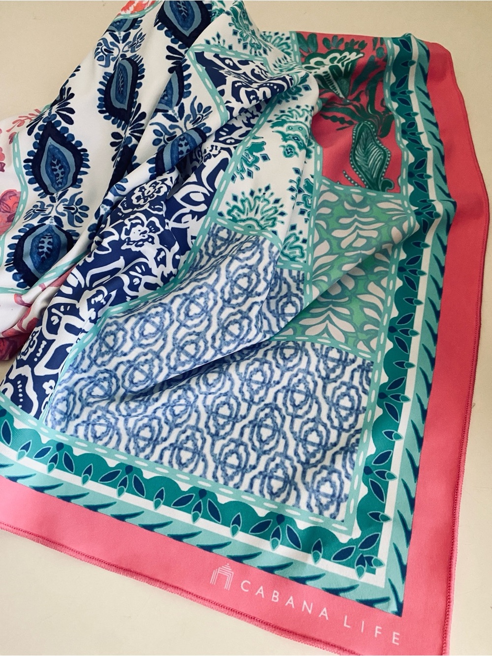 Cabana Life Teal, Blue & Pink Floral-Panel Knit Scarf